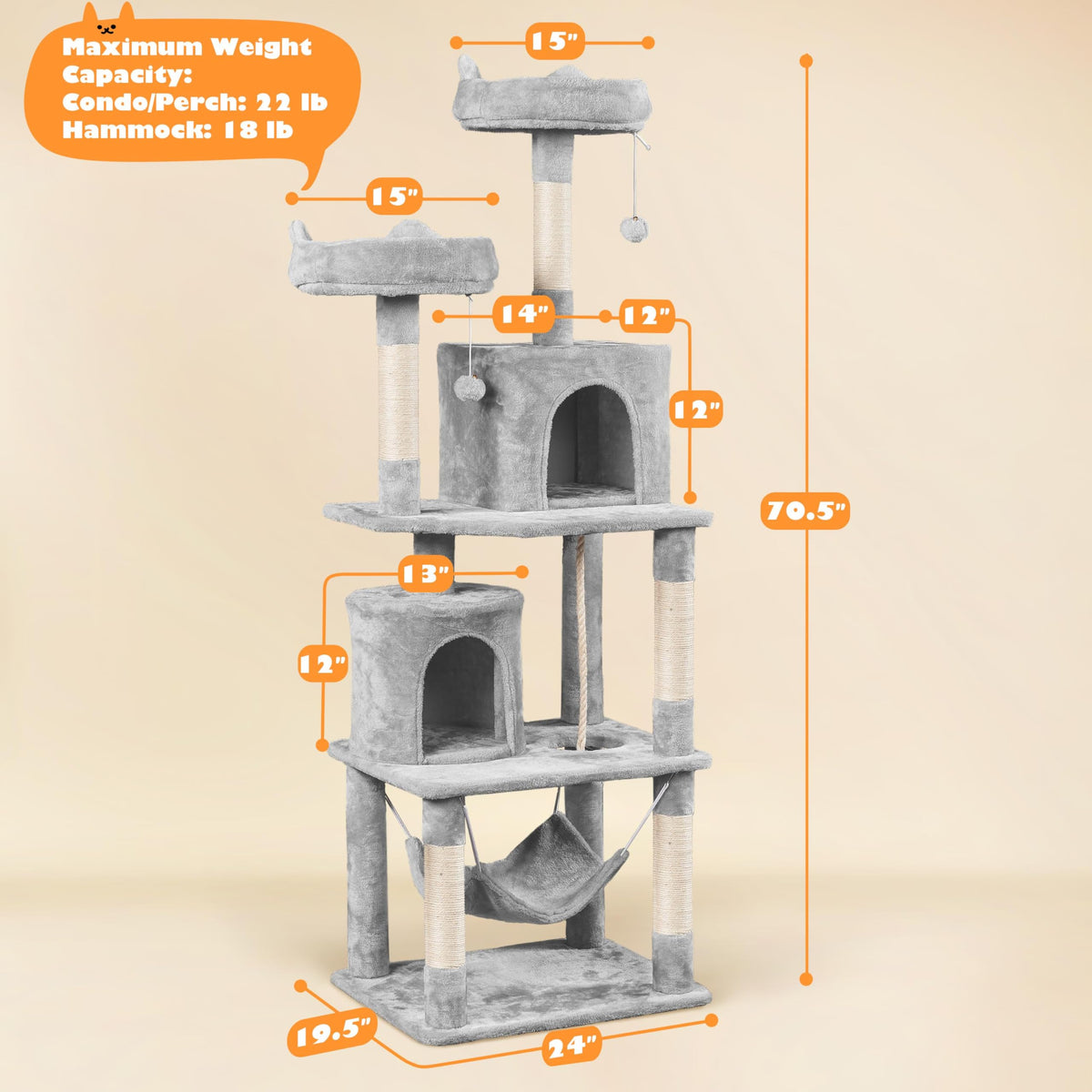 Tall Cat Tree with Condo Scratching Post W219