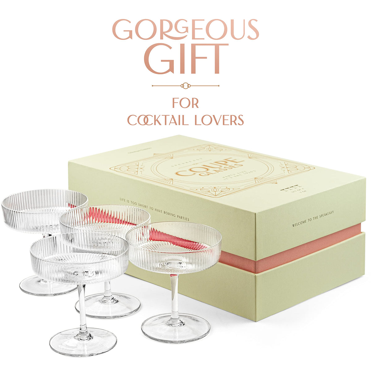 Set of 4 7 oz Coupe Cocktail Glasses with Stems I532