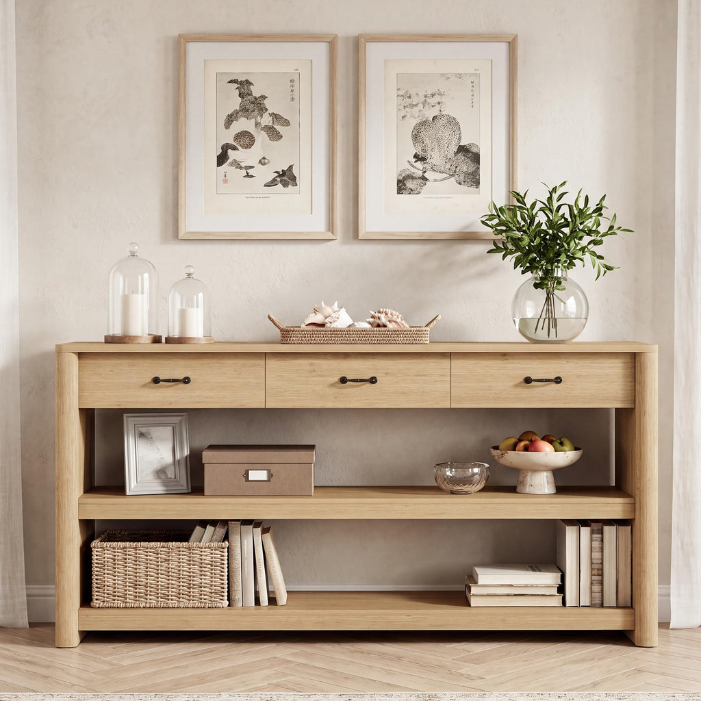 63" Oak Console Table with Storage R796