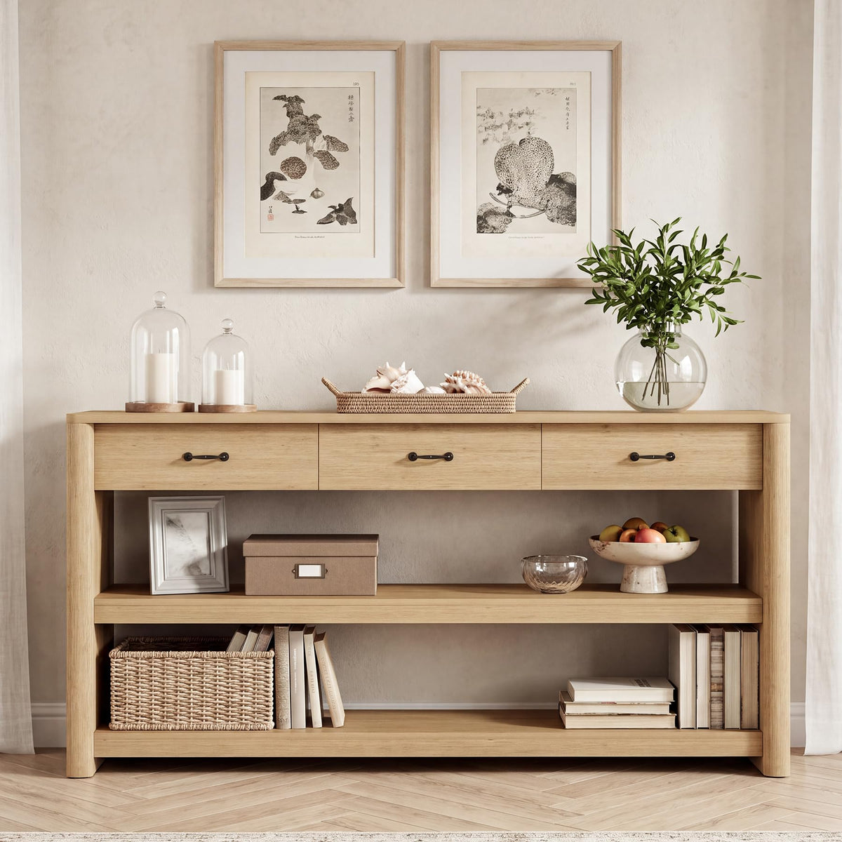 63" Oak Console Table with Storage R796