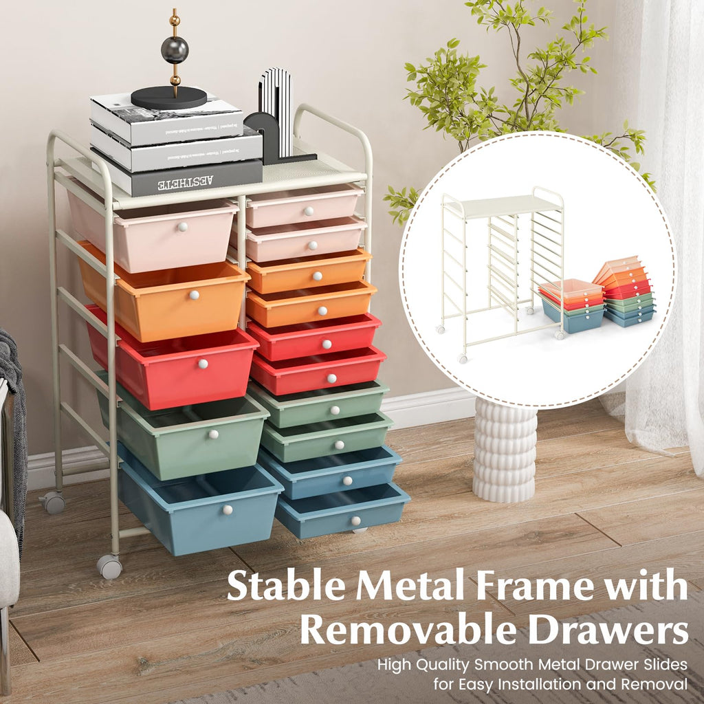 15 Drawer Multicolor Rolling Storage Cart I2499