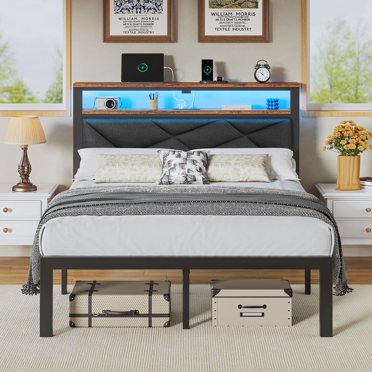 Queen Bed Frame with USB Charging Station O76204