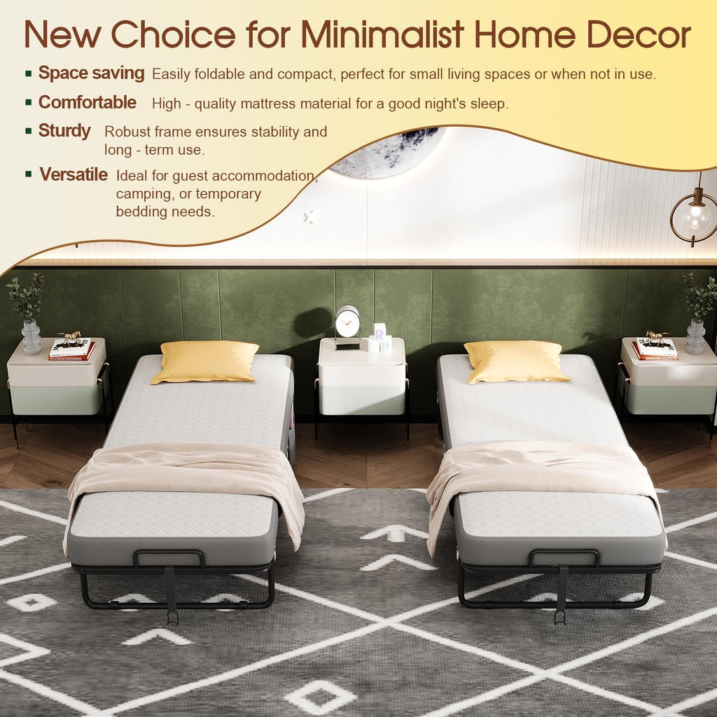 Folding Bed with Mattress, Memory Mattress Metal Frame Single Bed F894652