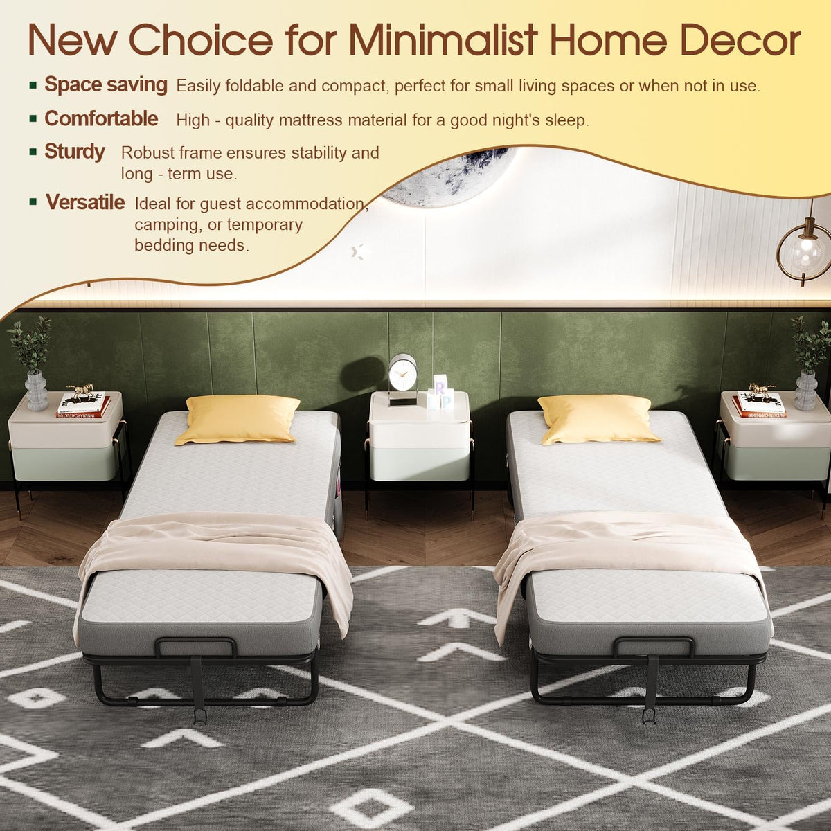Folding Bed with Mattress, Memory Mattress Metal Frame Single Bed F894652