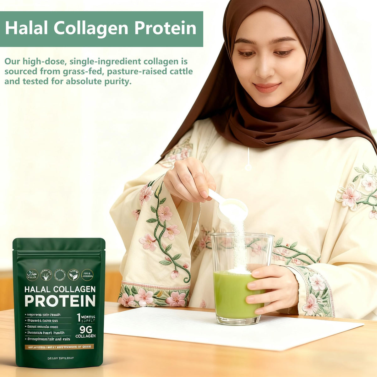 Halal Collagen Protein Powder, Grass Fed Organic Hydrolyzed Peptides, Unflavoured, 30 Servings T79582