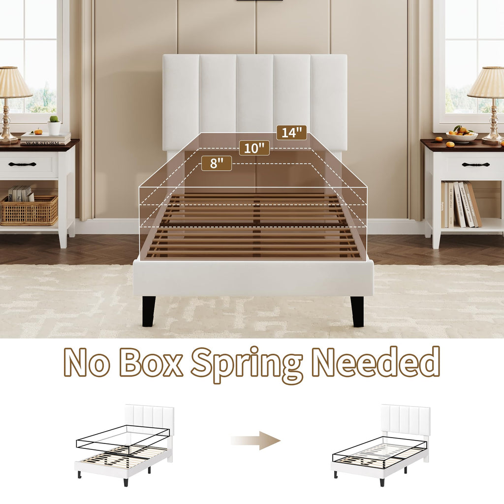 White Twin Size Upholstered Bed Frame F431306
