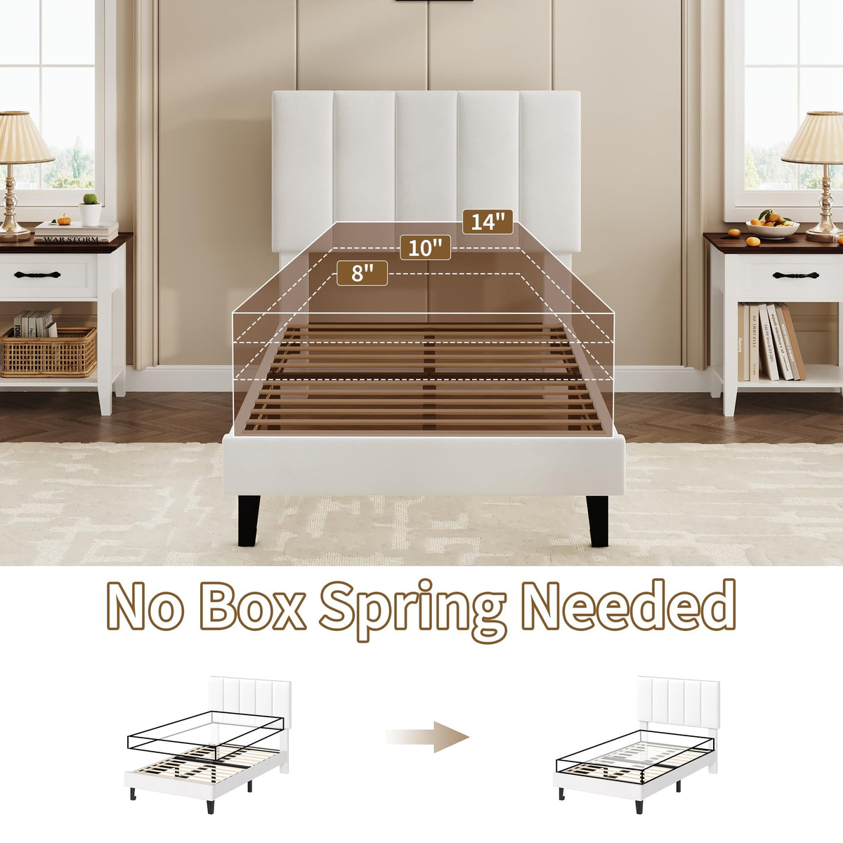 White Twin Size Upholstered Bed Frame F431306