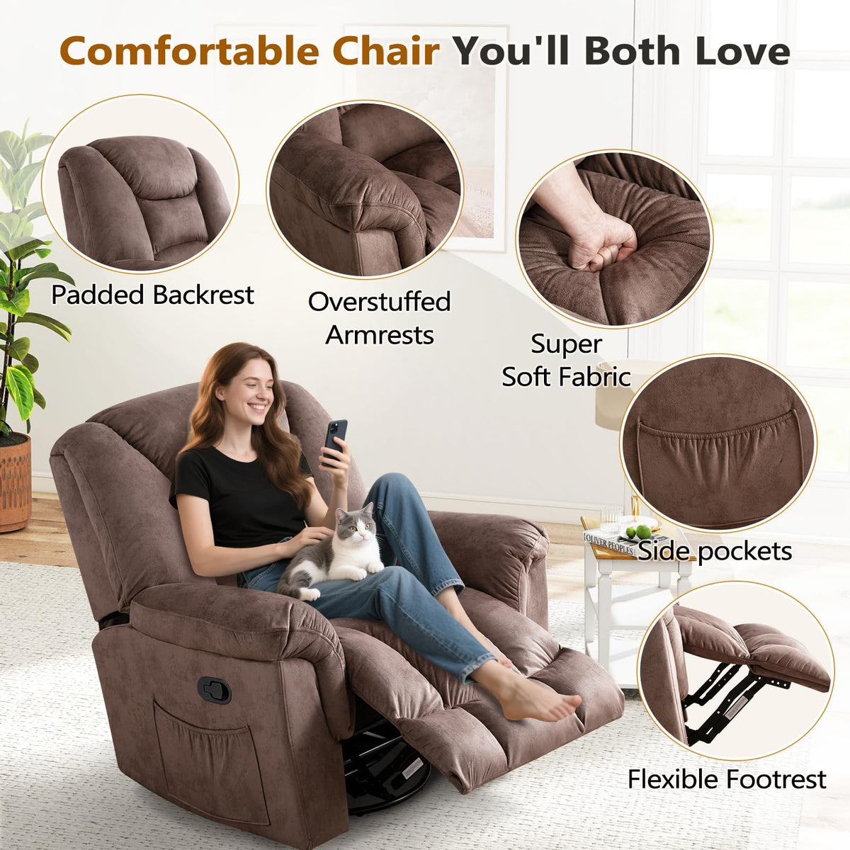 Oversized Manual Swivel Rocker Recliner Chair M1477