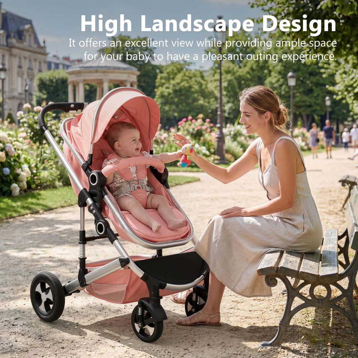 2 in 1 Convertible Baby Stroller, Diaper Bag, Pink O271980