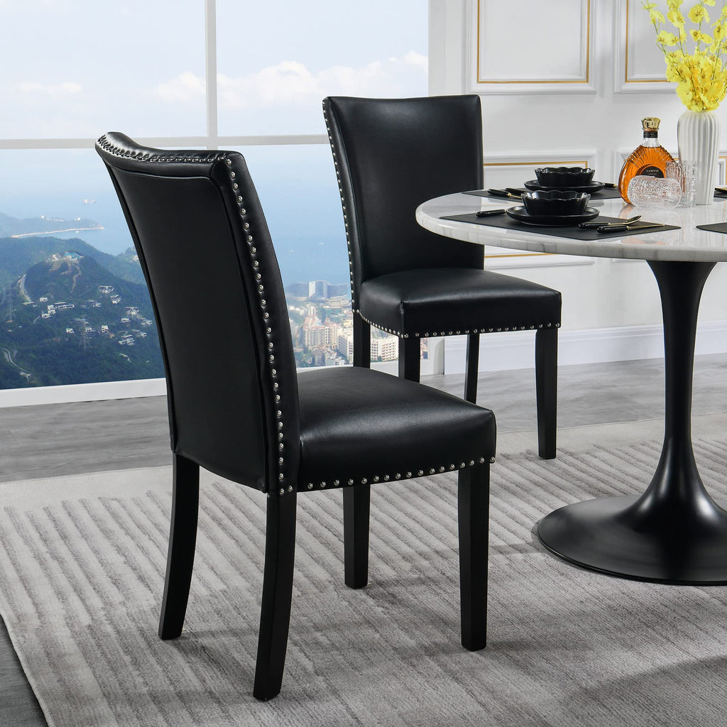 Black Leather Dining Chairs Set of 2 X687