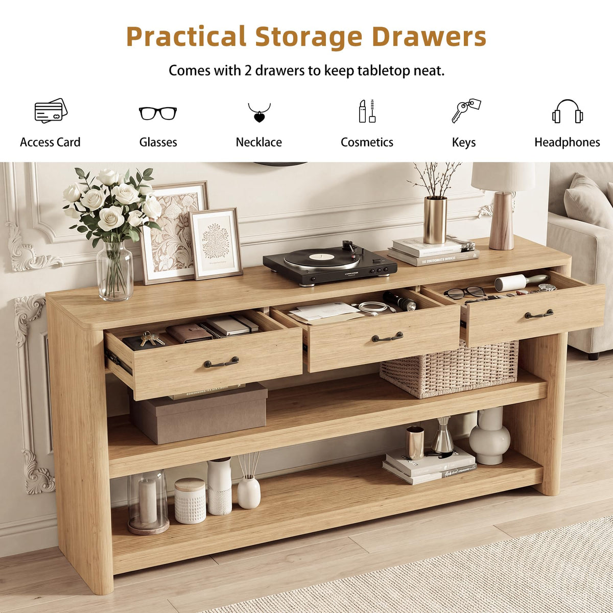 63" Oak Console Table with Storage R796