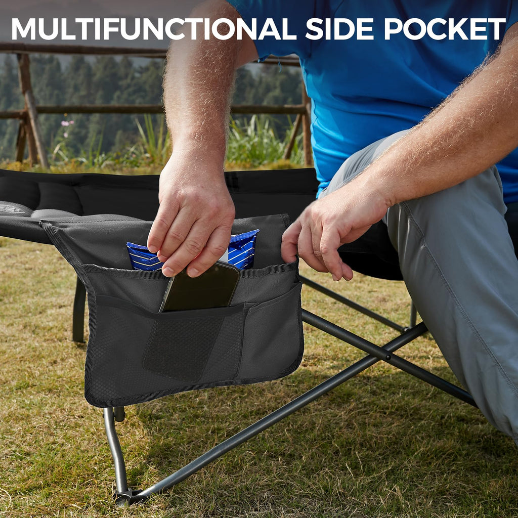 Extra Wide Heavy Duty Oversized Sleeping Cot with Carry Bag Black U792
