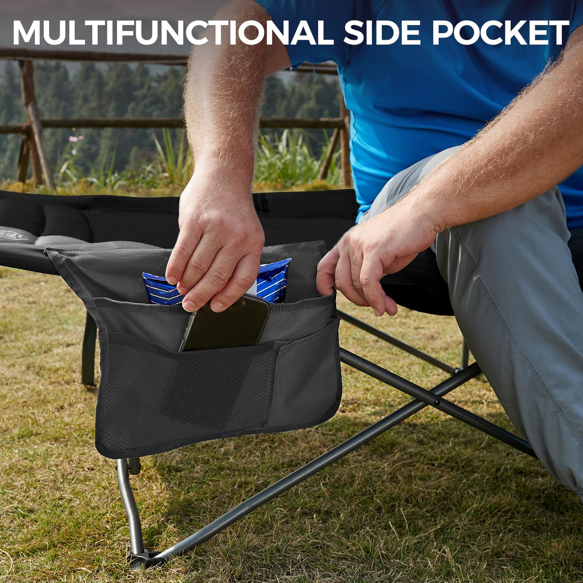 Extra Wide Heavy Duty Oversized Sleeping Cot with Carry Bag Black U792