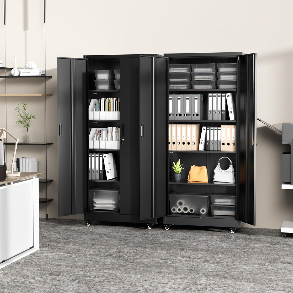 Black Metal Storage Cabinet with 4 Swivel Wheels A245
