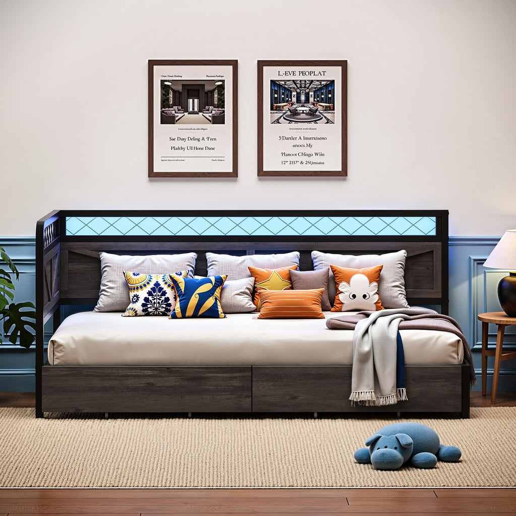 Twin Corner Bed Frame with Storage Drawers P7920
