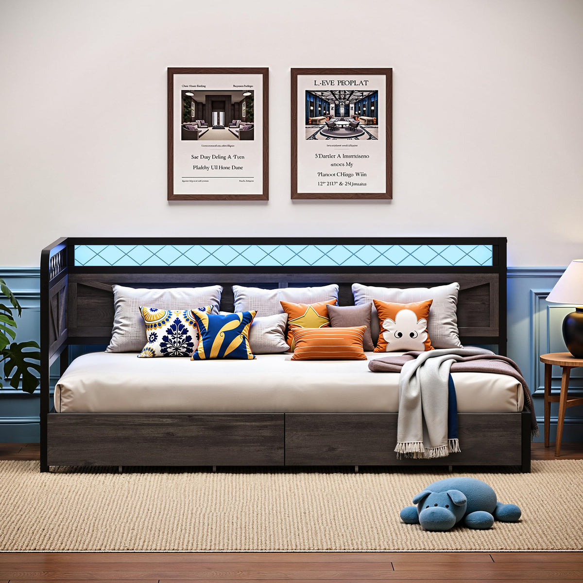 Twin Corner Bed Frame with Storage Drawers P7920