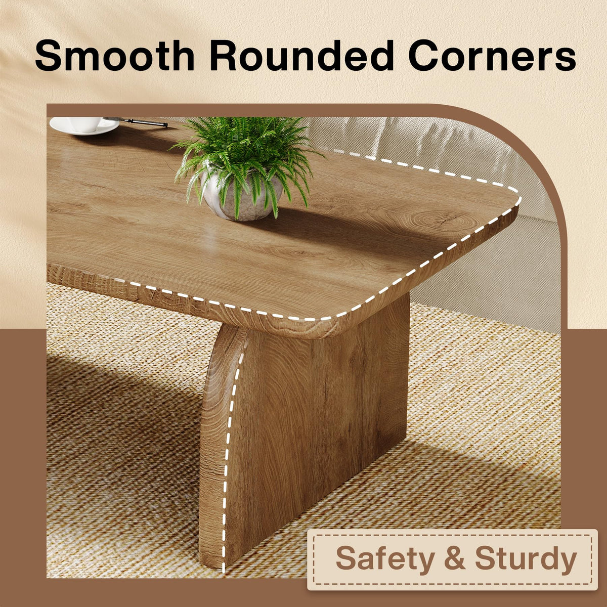 47-Inch Natural Brown Wood Coffee Table U633