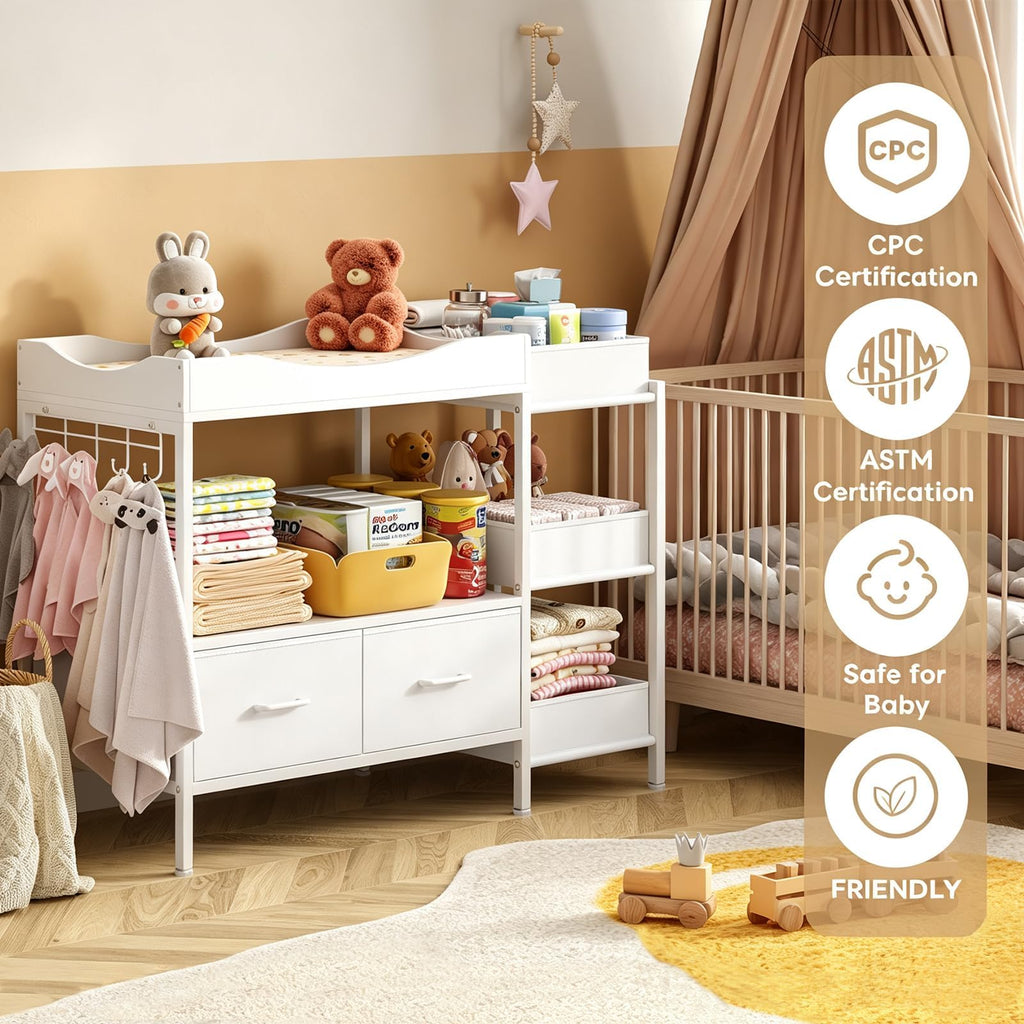White Baby Changing Table with Storage T15643