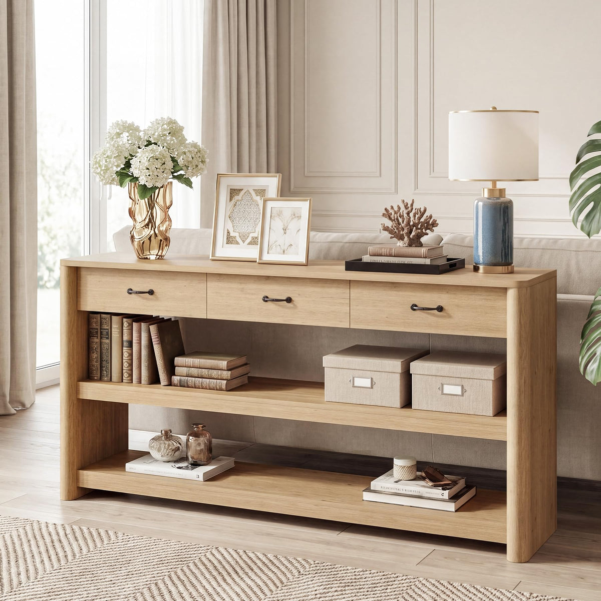 63" Oak Console Table with Storage R796