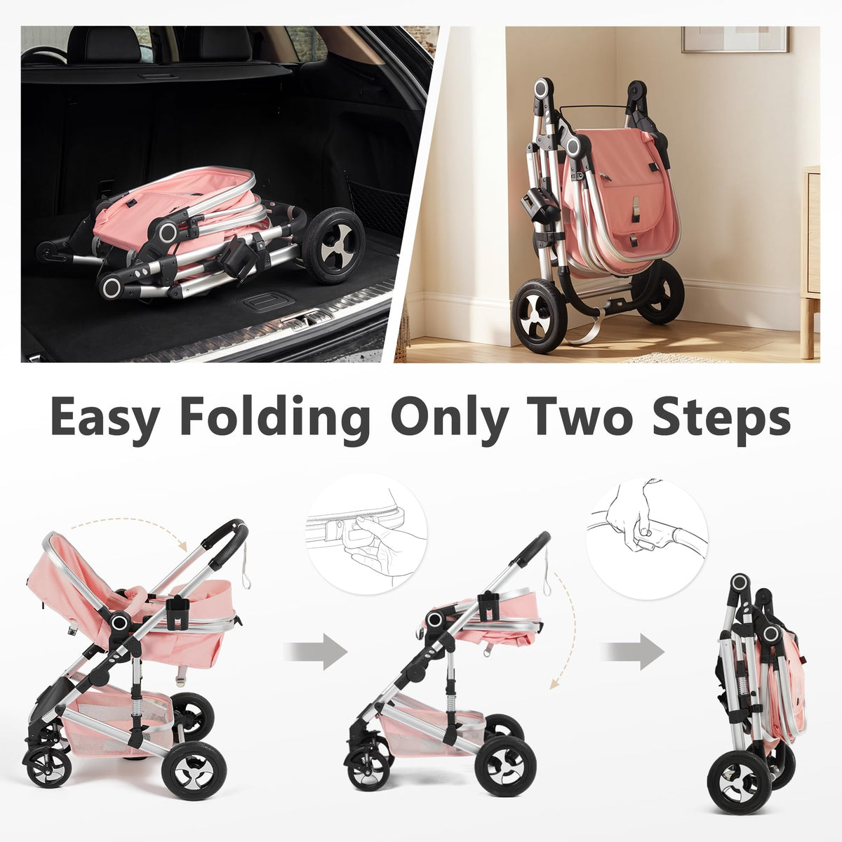 2 in 1 Convertible Baby Stroller, Diaper Bag, Pink O271980