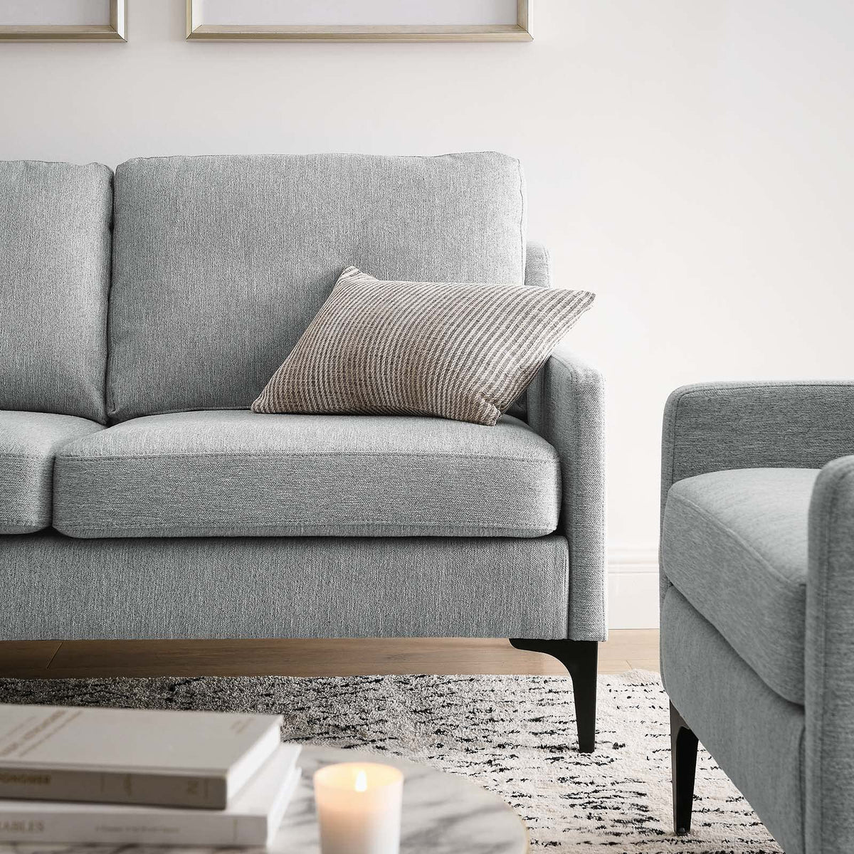 Light Gray Upholstered Fabric Loveseat U49160