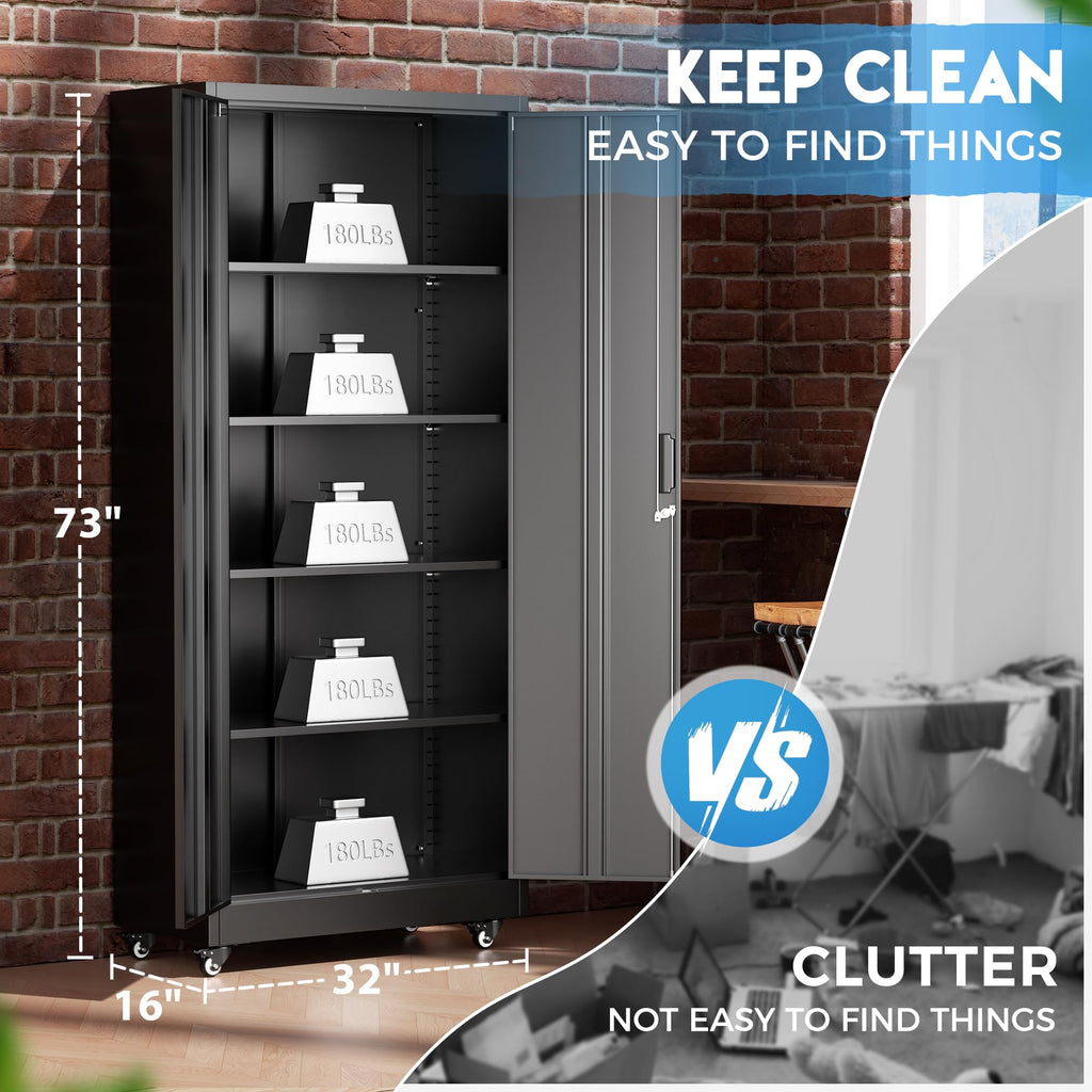 Black Metal Storage Cabinet with 4 Swivel Wheels A245