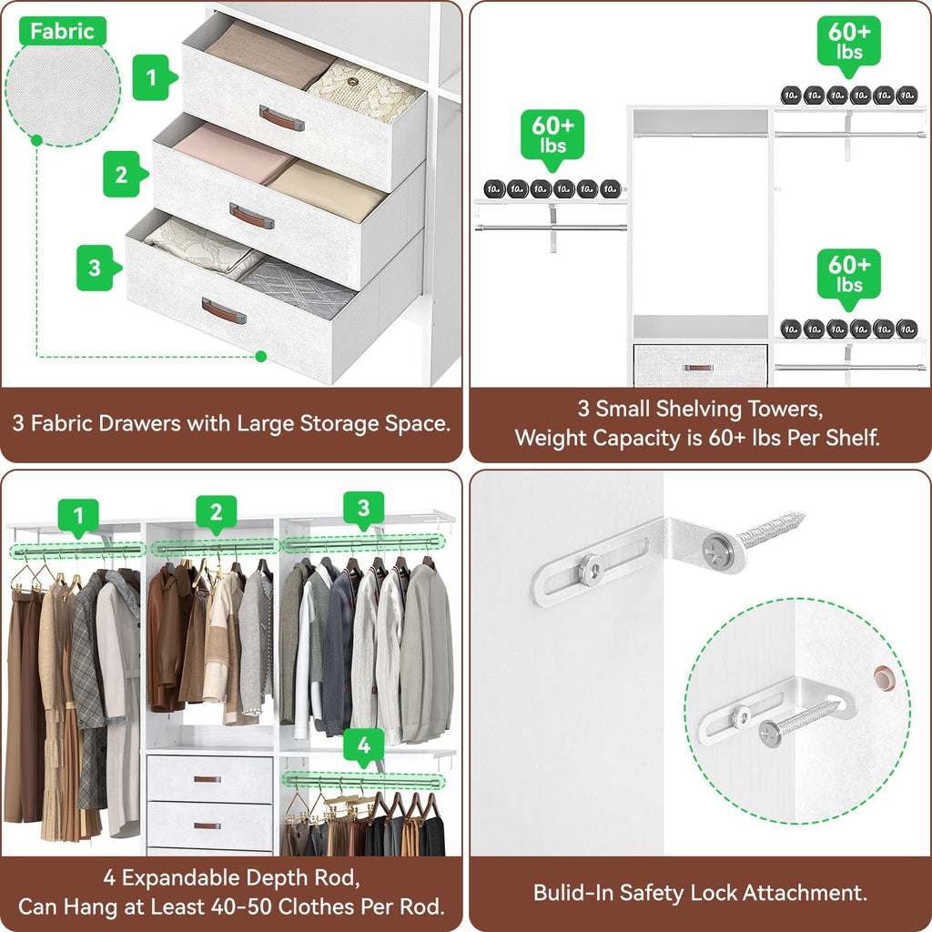 5FT Closet System with 3 Fabric Drawers C65251