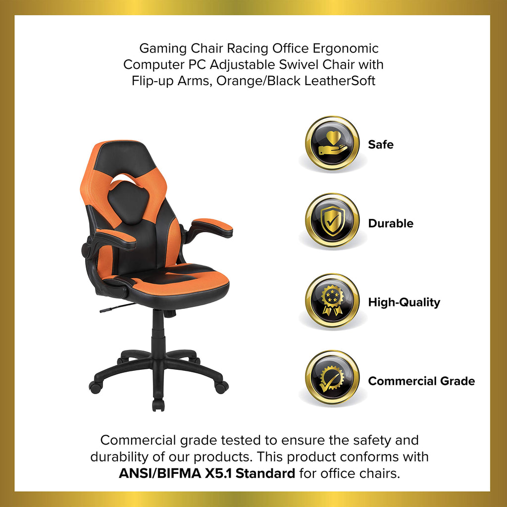 Orange Black Ergonomic Gaming Chair with Flip-Up Arms G139