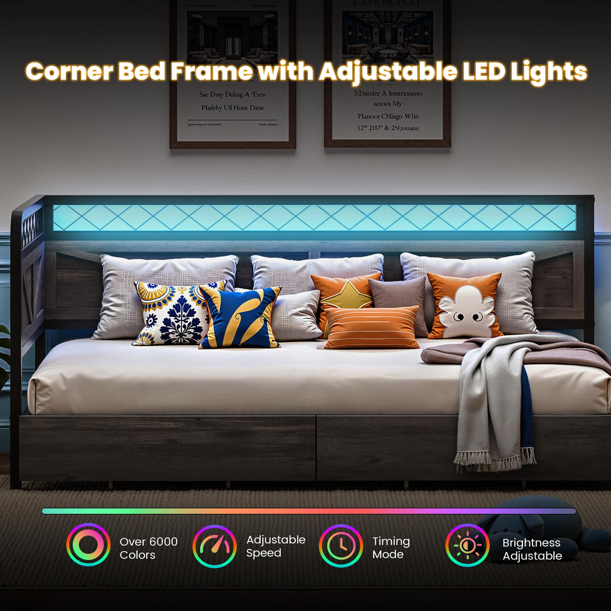 Twin Corner Bed Frame with Storage Drawers P7920