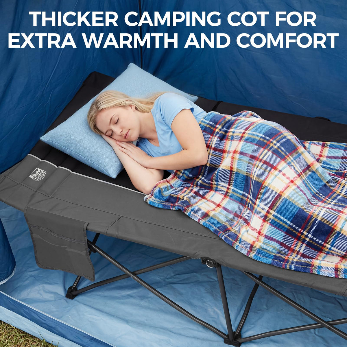 Extra Wide Heavy Duty Oversized Sleeping Cot with Carry Bag Black U792