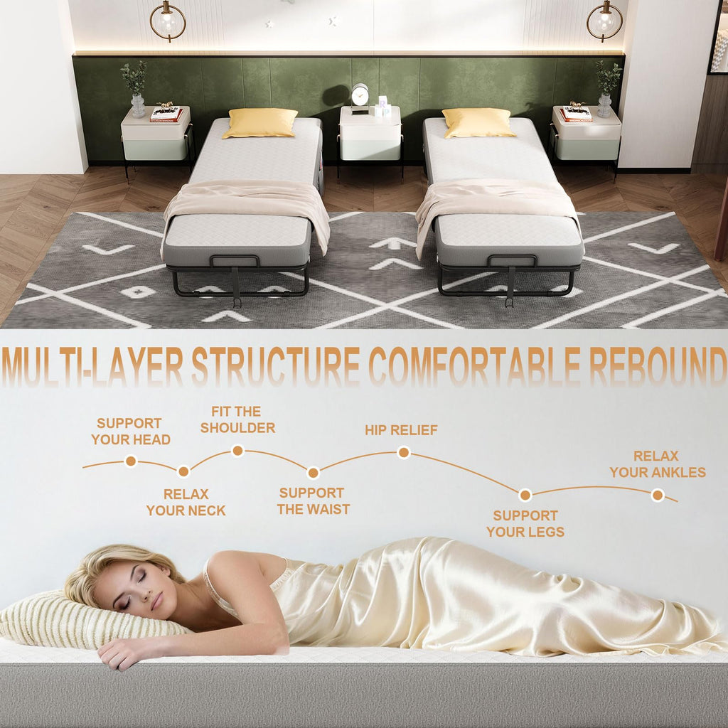 Folding Bed with Mattress, Memory Mattress Metal Frame Single Bed F894652