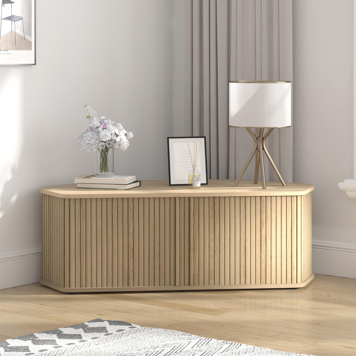 43 Inch Corner TV Stand with Sliding Tambour Door J72376