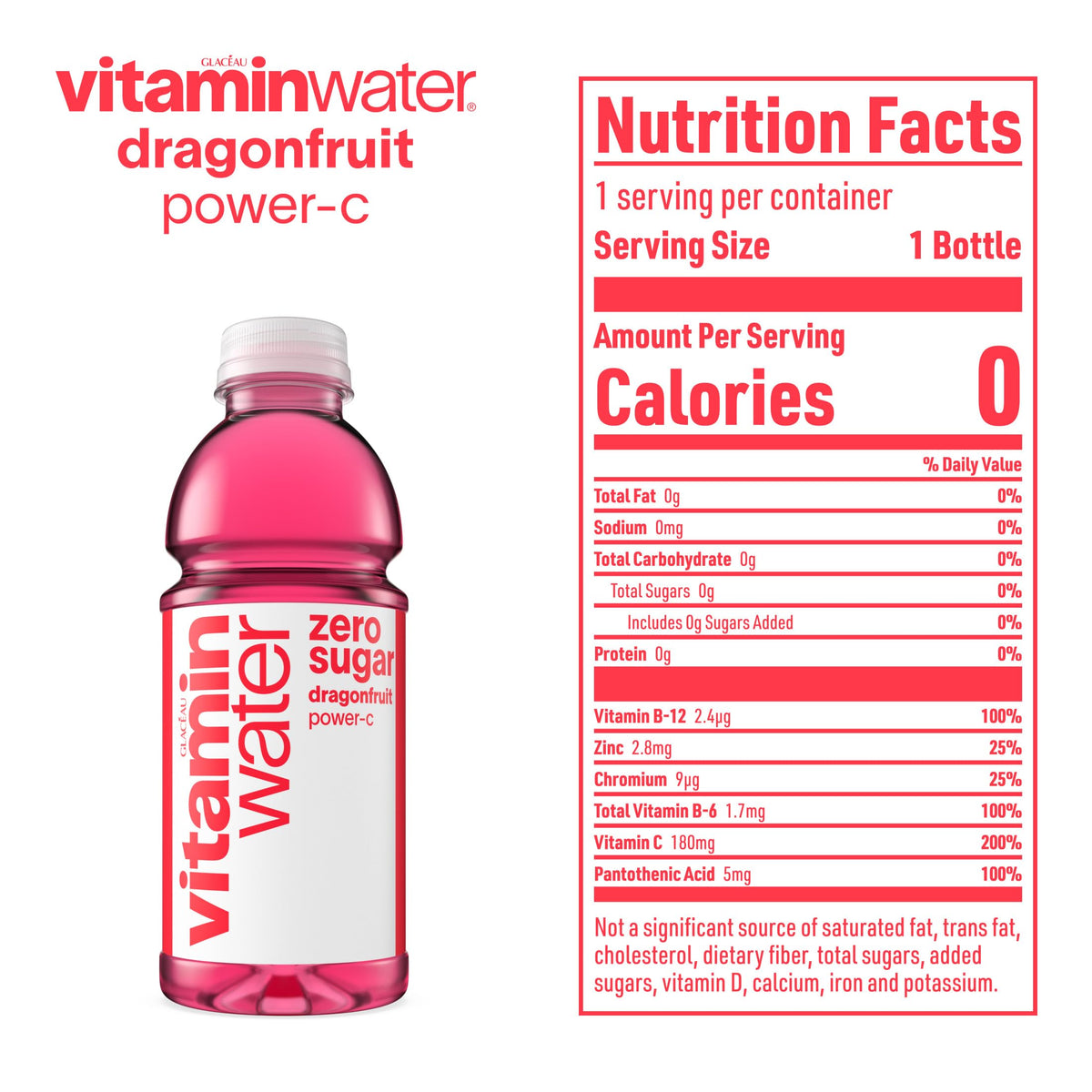 Dragonfruit Flavored Electrolyte Enhanced Bottled Water with Vitamin b5, b6, b12, 20 Fl Oz, 12 Pack R131