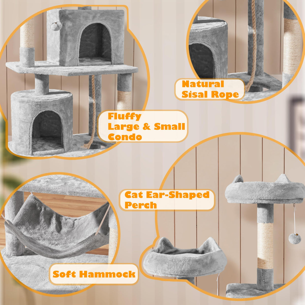 Tall Cat Tree with Condo Scratching Post W219