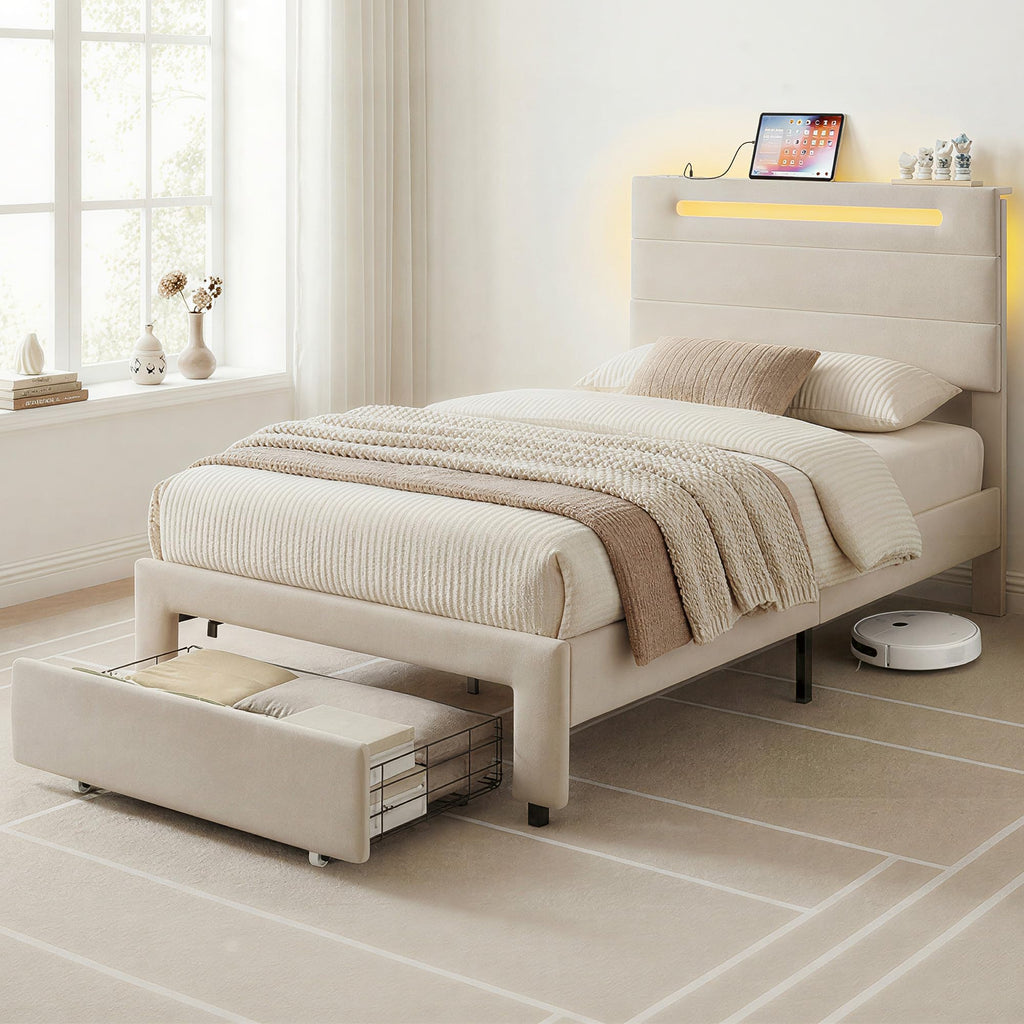 Twin Bed Frame with Storage Drawer O28041