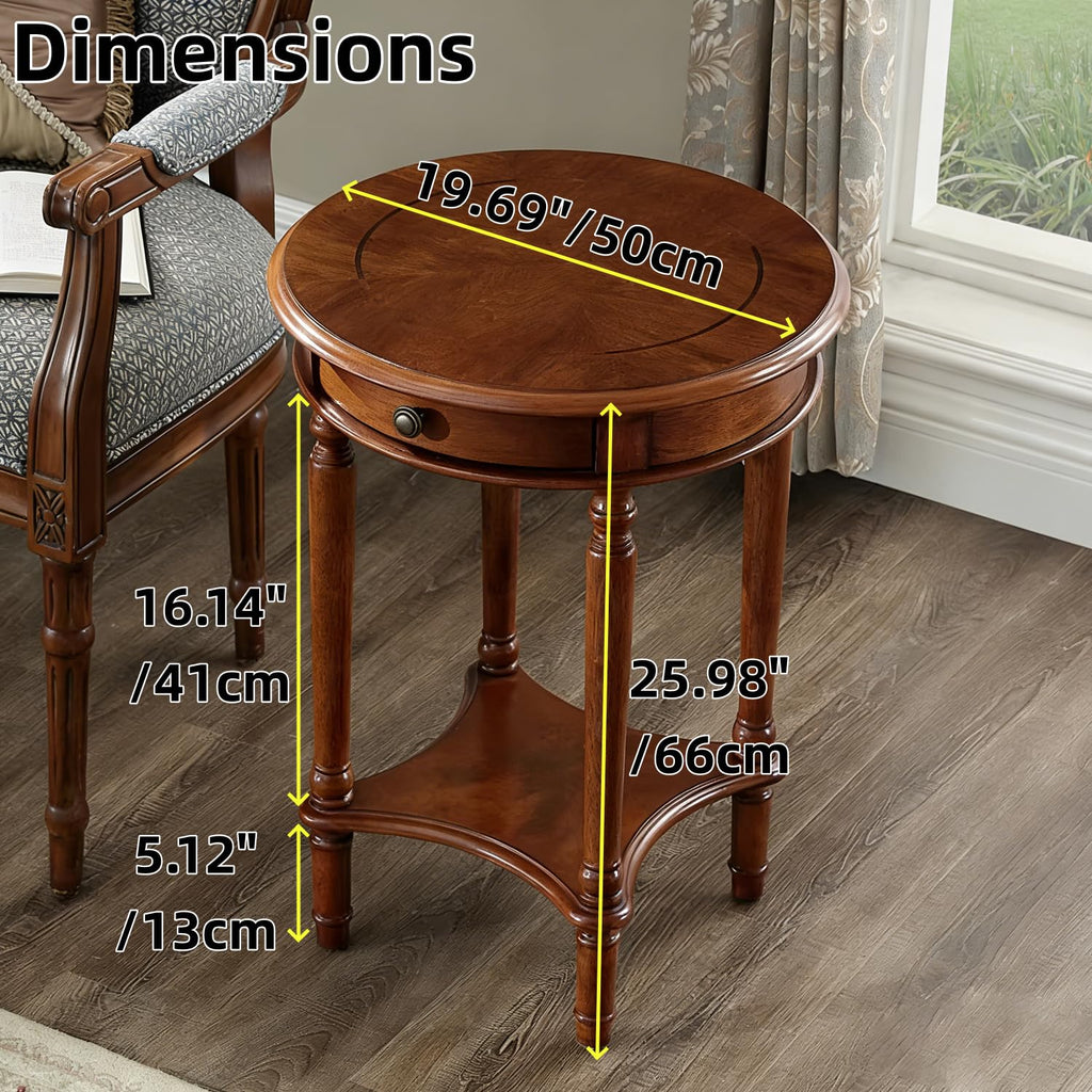 2-Tier Round Side Table with Drawer Z17991