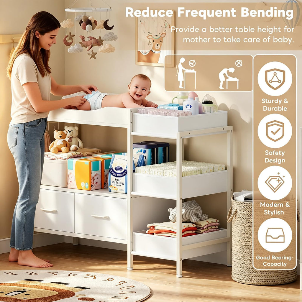 White Baby Changing Table with Storage T15643