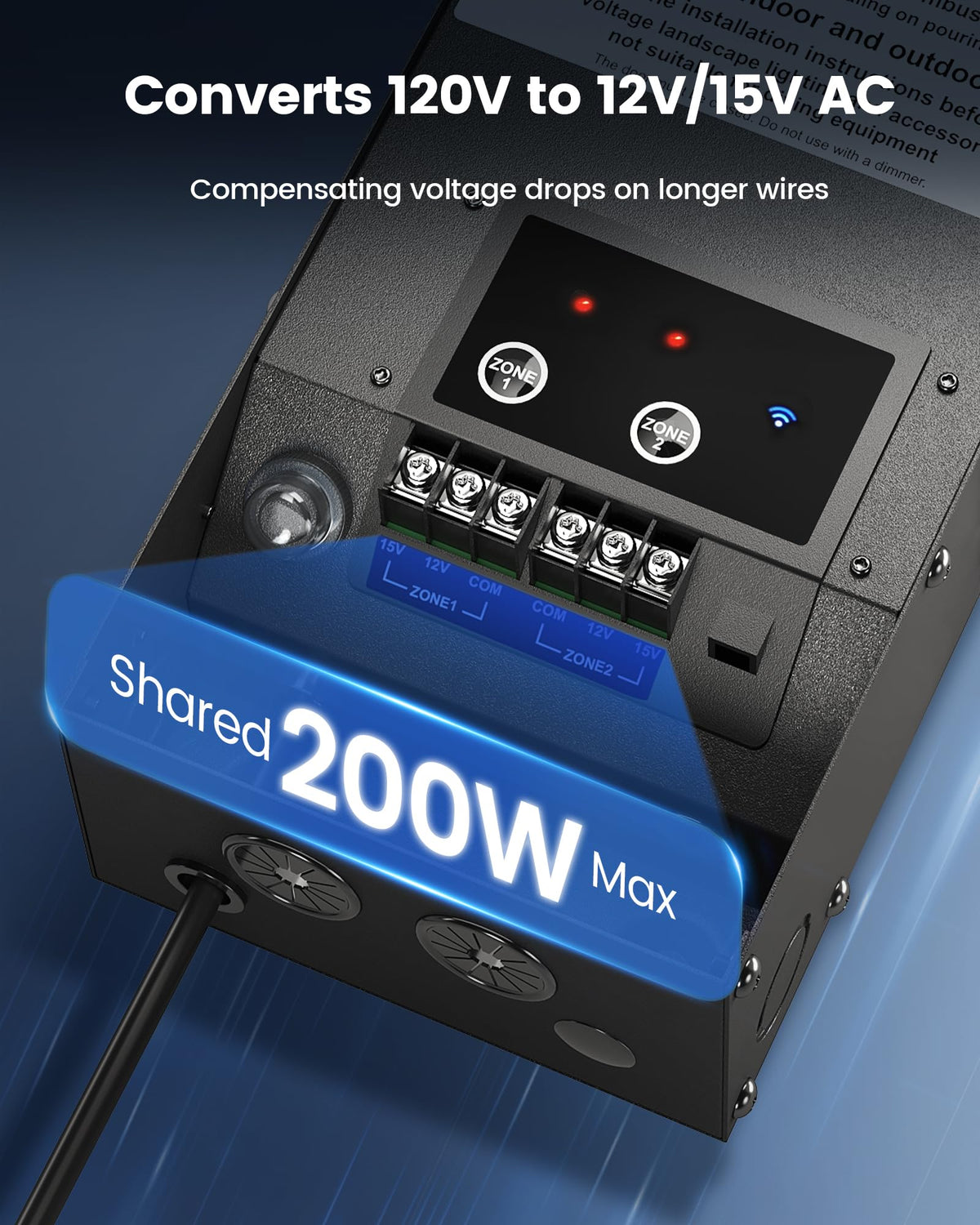 200W Smart Wi-Fi Low Voltage Transformer with 2 Zone F6368