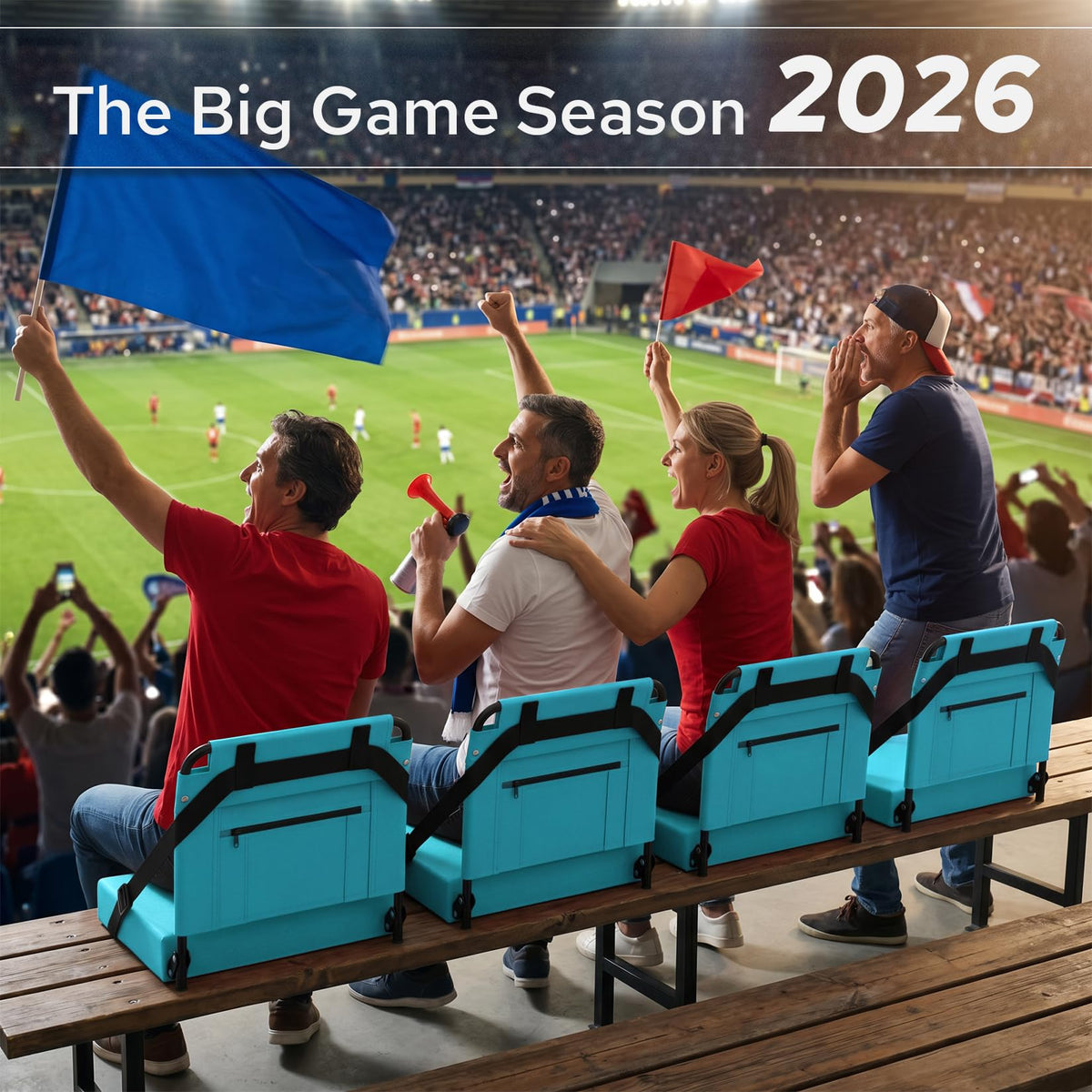 2 Pack Bleacher Seat with Back Support, Shoulder Strap & Cup Holder D8095