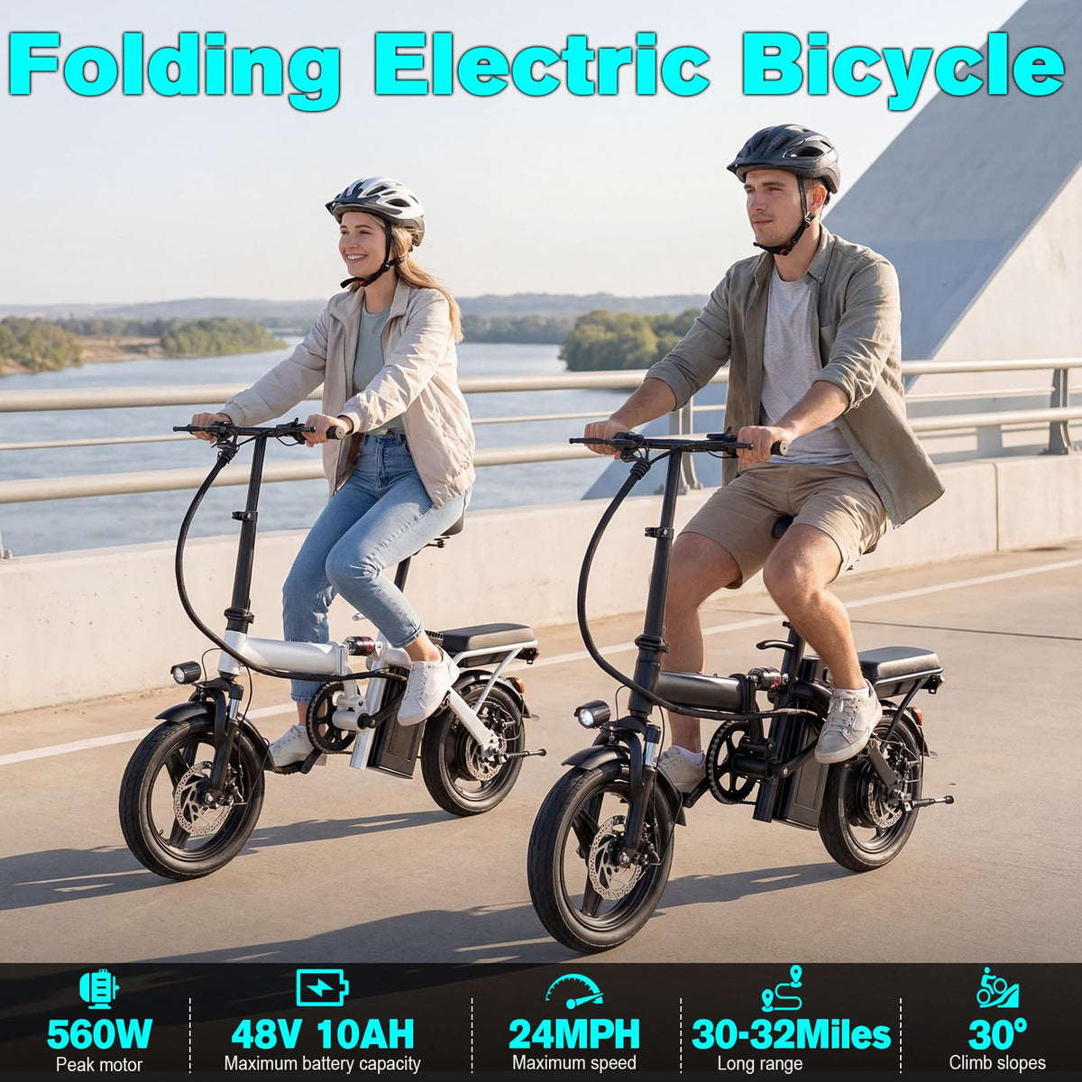 560W Motor 24MPH 32 Miles Range 48V 10Ah Battery 14" Foldable Electric Bike with Basket W280020