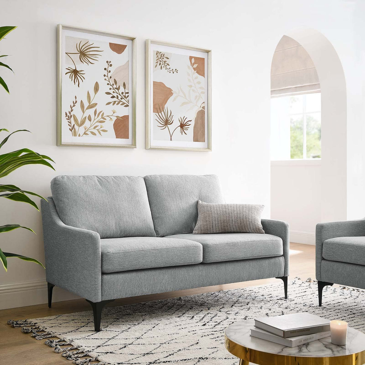 Light Gray Upholstered Fabric Loveseat U49160