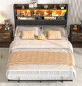 Queen Size Metal Platform Bed with Storage Bookcase Headboard D994