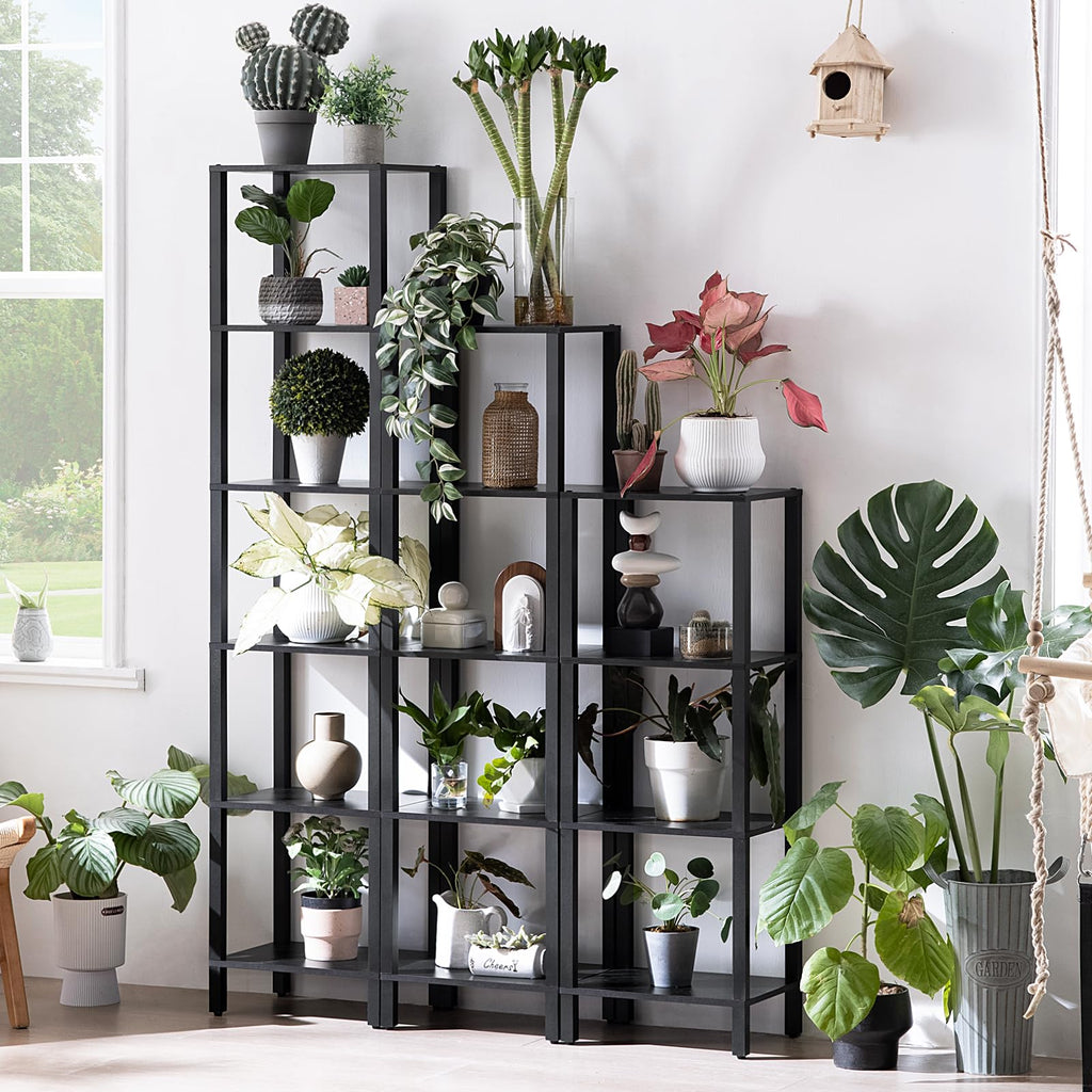 6 Tier Tall Skinny Black Bookshelf B16886