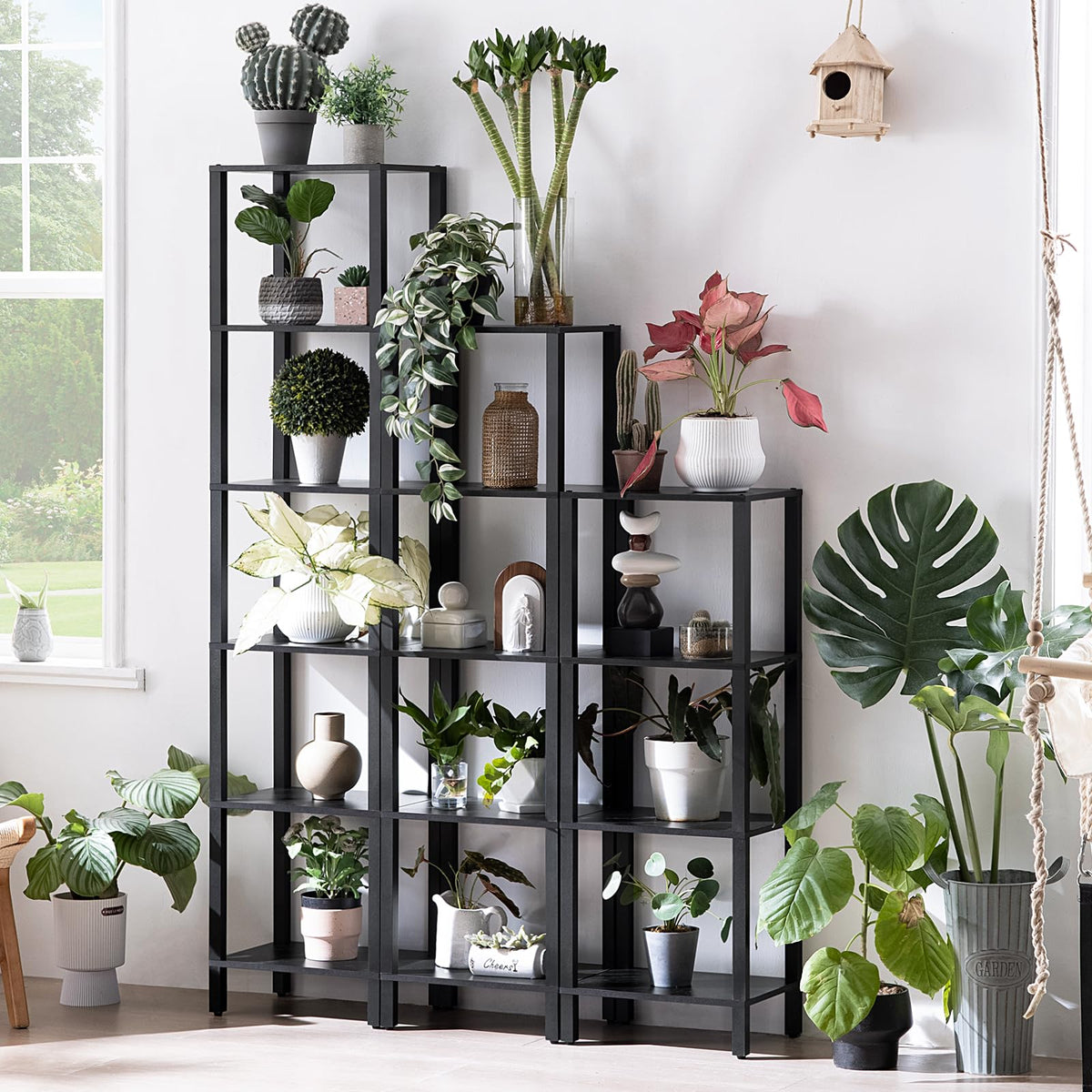 6 Tier Tall Skinny Black Bookshelf B16886