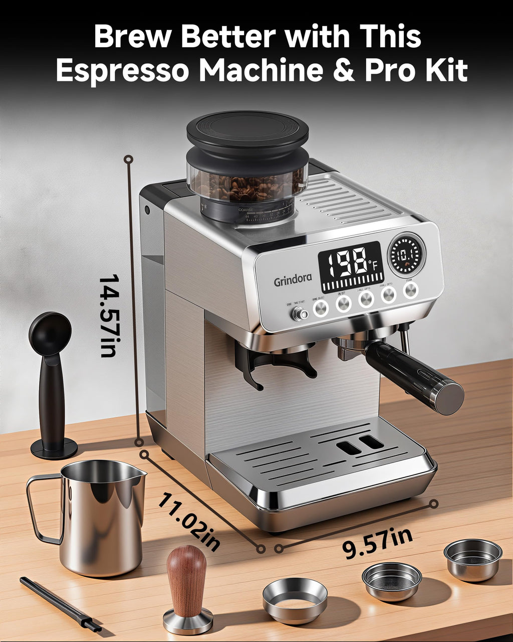 Espresso Machine with Grinder, 20 Bar, Milk Frother Y1442