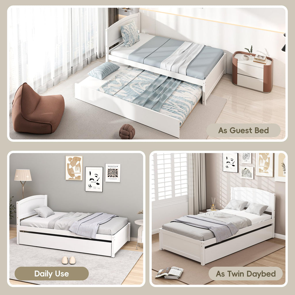 White Twin Trundle Bed with Headboard F70864