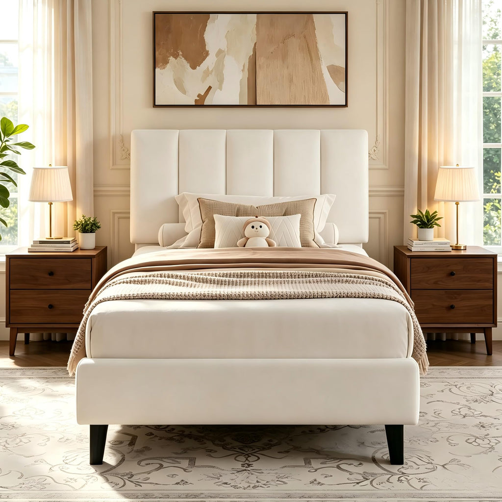 White Twin Size Upholstered Bed Frame F431306