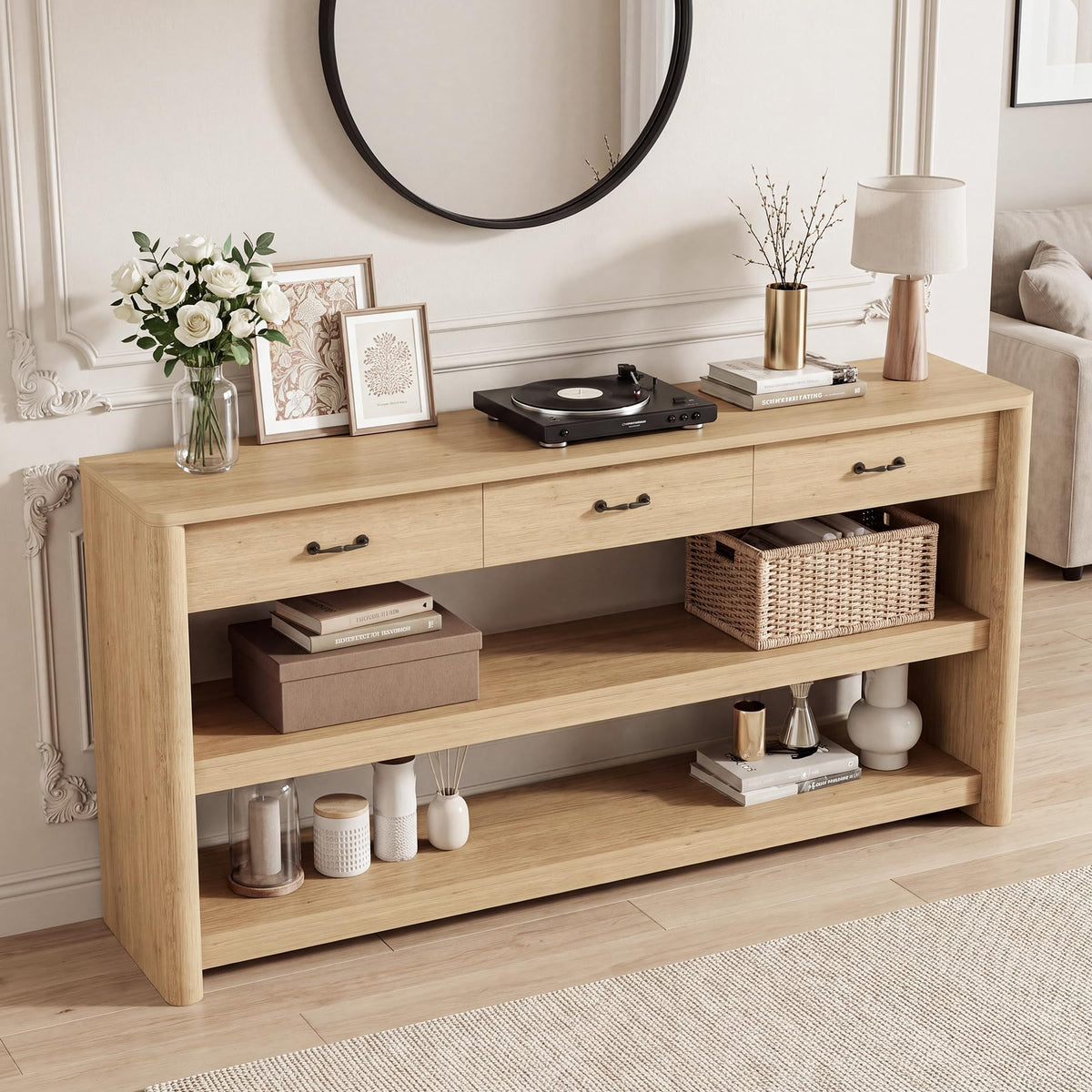 63" Oak Console Table with Storage R796