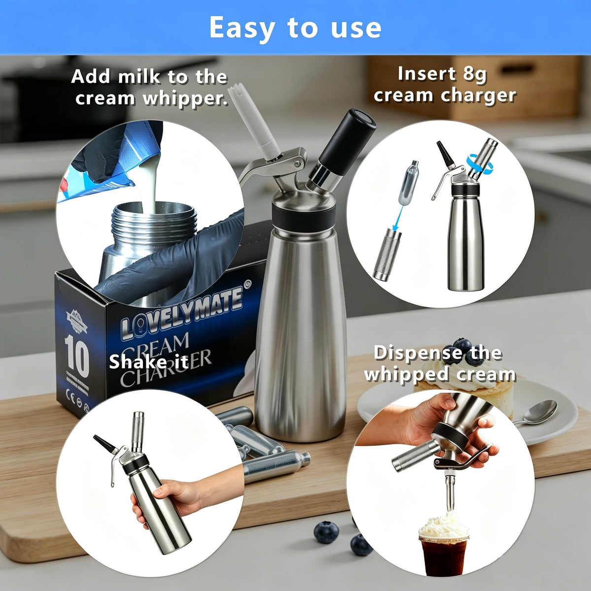 8g Whipped Cream Charger 10 Pack Stainless Steel J73407
