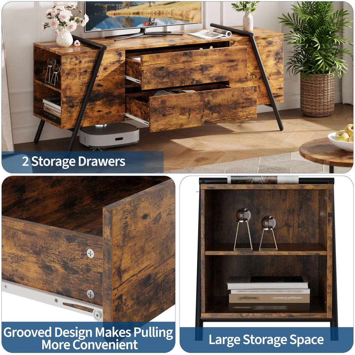 Oak TV Stand with Adjustable Shelf and 2 Drawers G2874